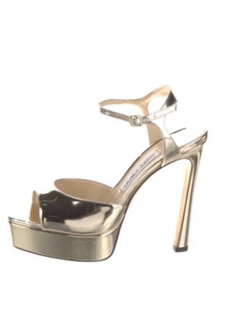 Jimmy Choo Metallic Gold Platform Sandals With Ankle Strap